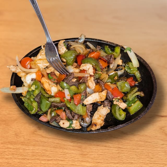 Steak, Shrimp, and Chicken Fajitas.